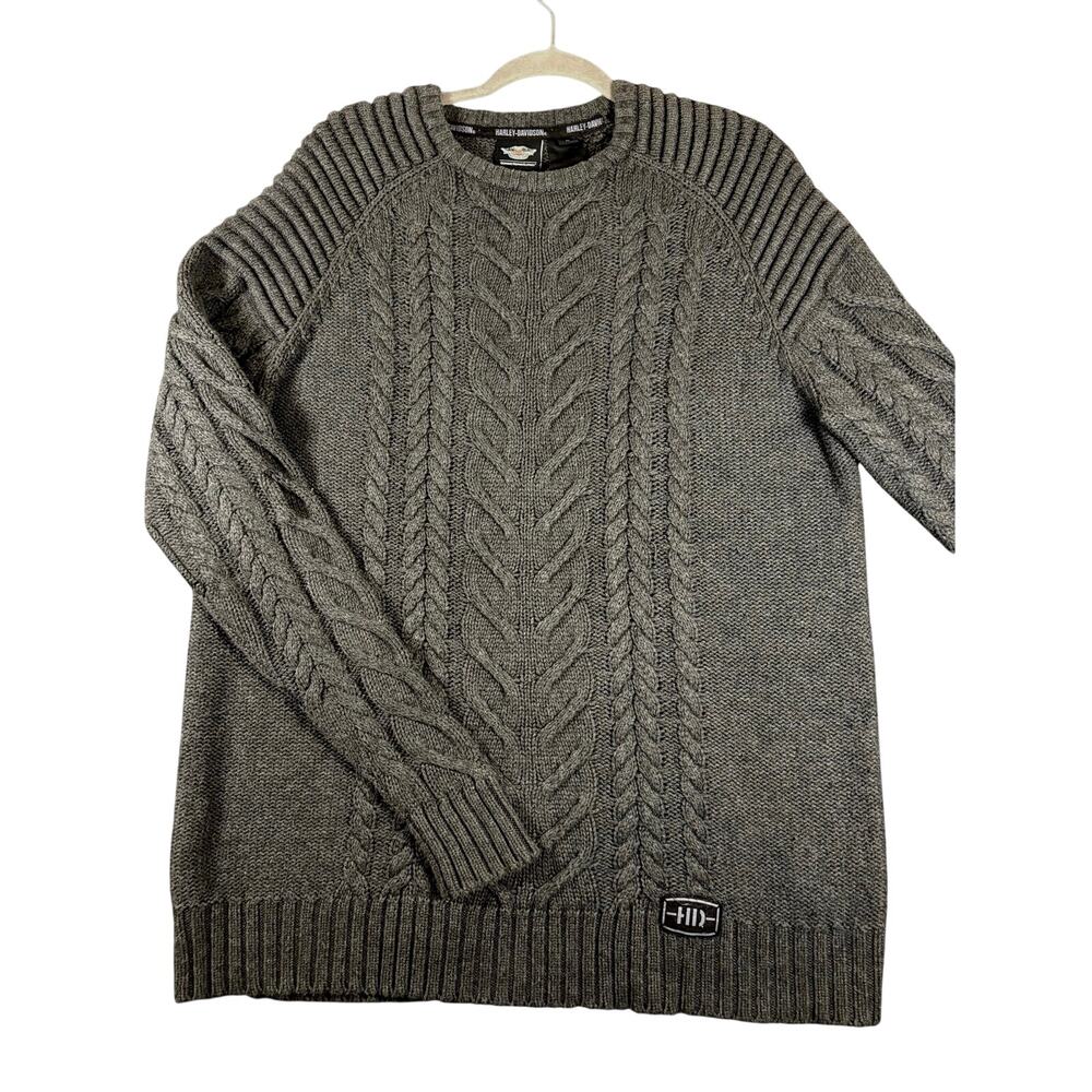 Harley Davidson Men's M Gray Cable Knit 100% Cotton Sweater